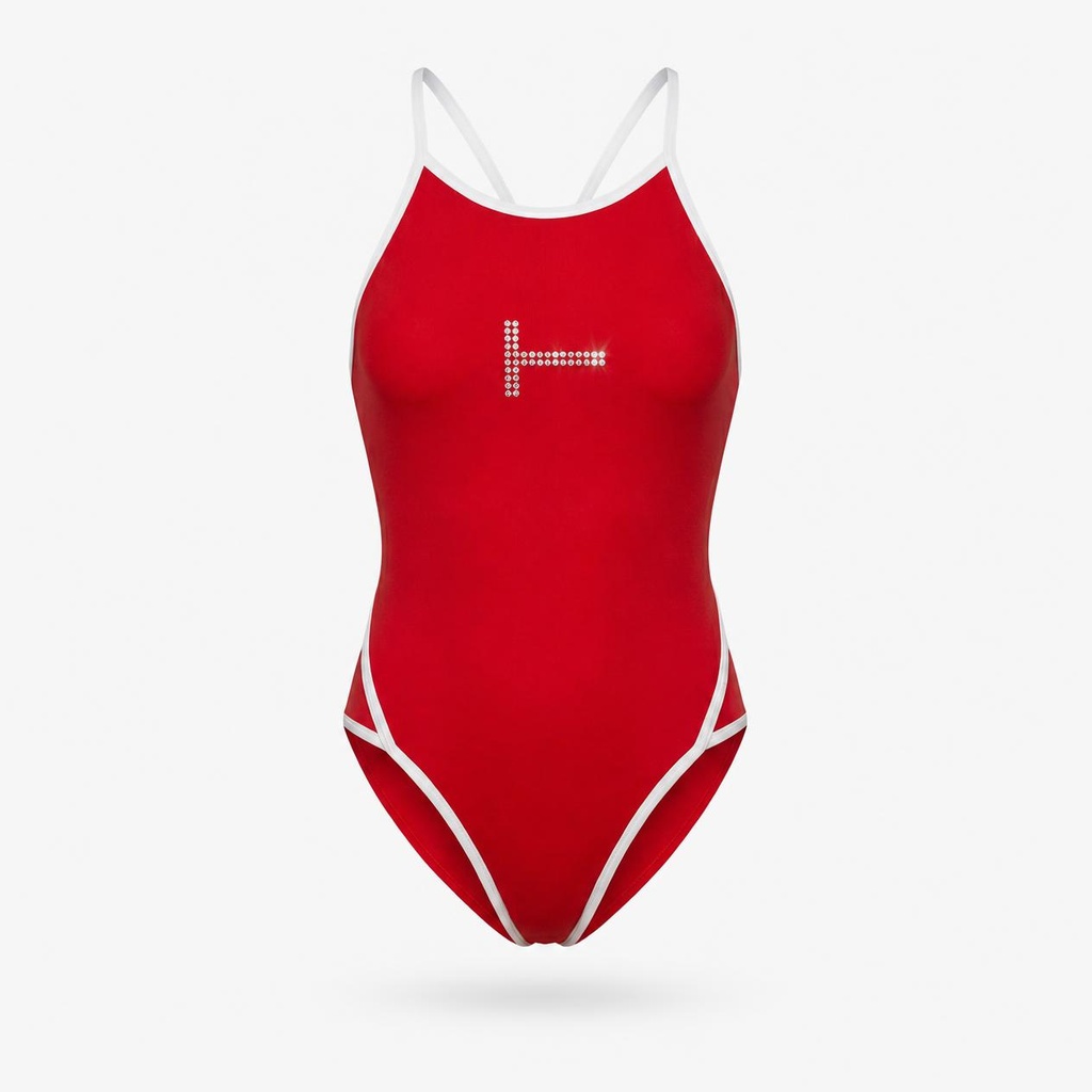 Bañador Mujer Tira Fina Rojo con T de Strass | STROK (S)